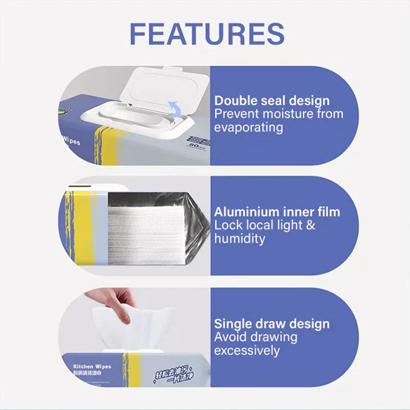 Tisu Basah Dapur (80pcs) - Kitchen Cleaning Wipes